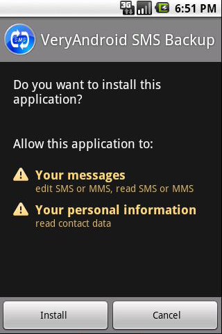 install VeryAndroid SMS Backup on your phone